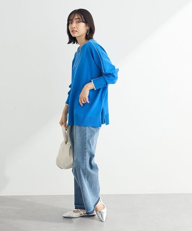 Green Parks アンチピリングライン入りニットプルオーバー Blue