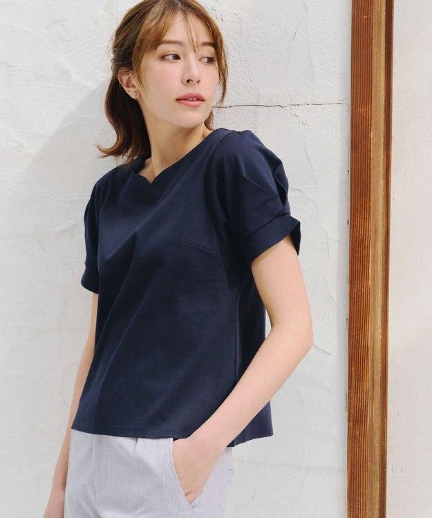 Tiaclasse 【UVケア・接触冷感】“あまラク” ハートネックカットソートップス ネイビー