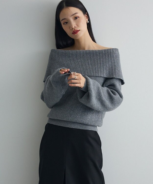 Green Parks オフショルダーニット Gray Mixture