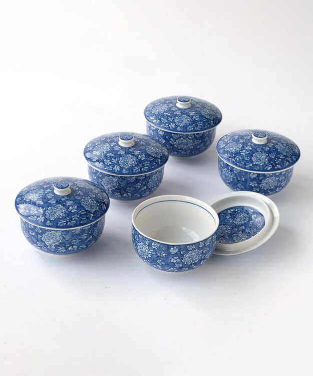たち吉 【たち吉】染牡丹蓋付お茶呑茶碗〈５客〉美濃焼 ブルー