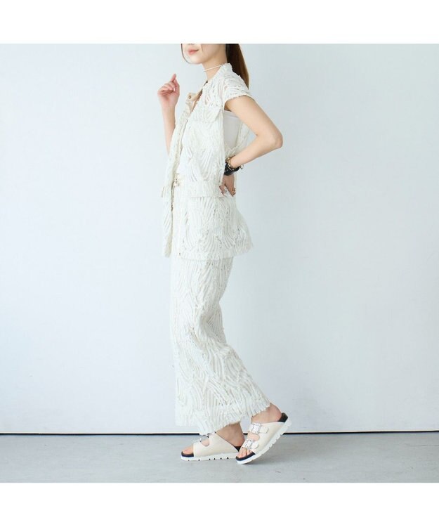 MODE ET JACOMO <carino>厚底ビジューバックルサンダル アイボリー