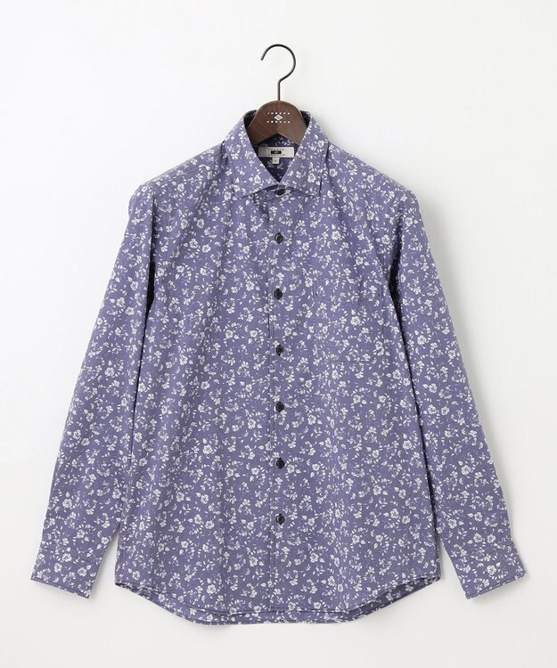 JOSEPH ABBOUD 【洗える】フラワーモチーフストレッチ シャツ ネイビー系5