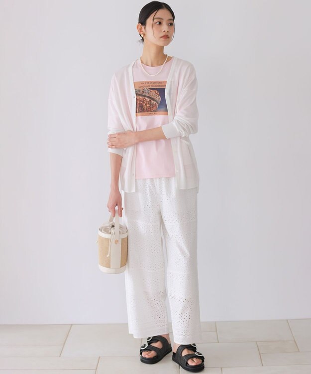 組曲 シアーニットVネック カーディガン ホワイト系