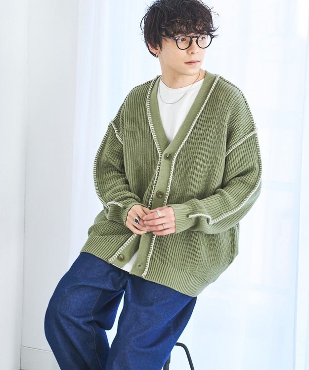 WEGO ハンドステッチカーディガン グリーン