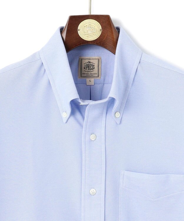 J.PRESS MEN 酷暑の清潔感もこれ一枚で【吸水速乾 / 抗菌防臭 / 防シワ】【J.PRESS OXFORD JERSEY】カノコインレイ半袖 シャツ / B.D. サックスブルー系
