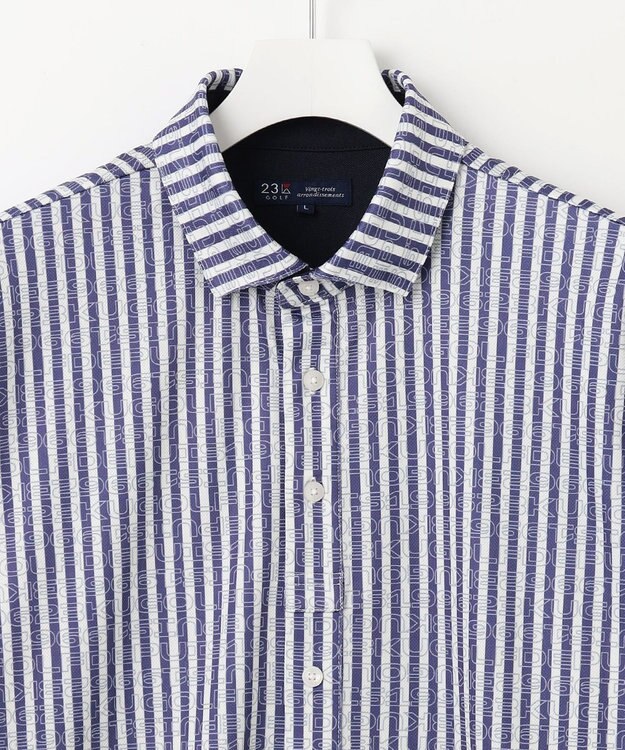 23区GOLF 【MEN/キングサイズ】【吸水速乾/UVカット】ストライプロゴ 長袖シャツ ダルブルー系2