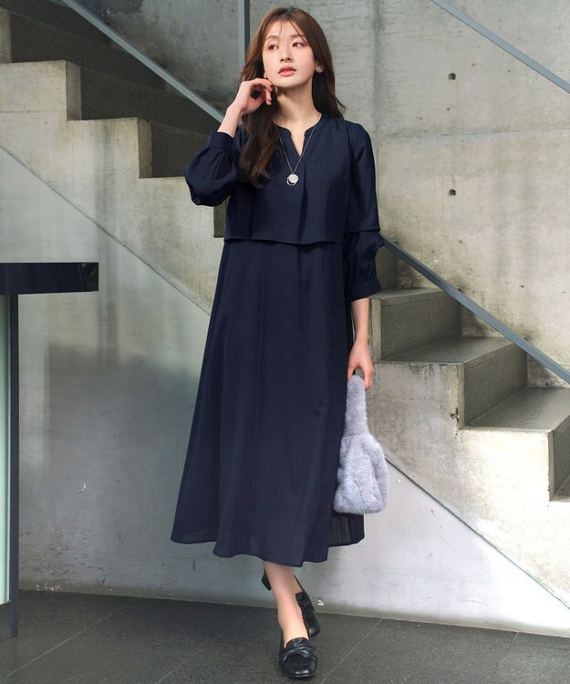 Tiaclasse つまみタック袖ワンピース ネイビー