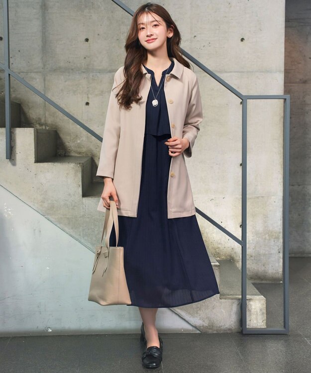 Tiaclasse つまみタック袖ワンピース ネイビー