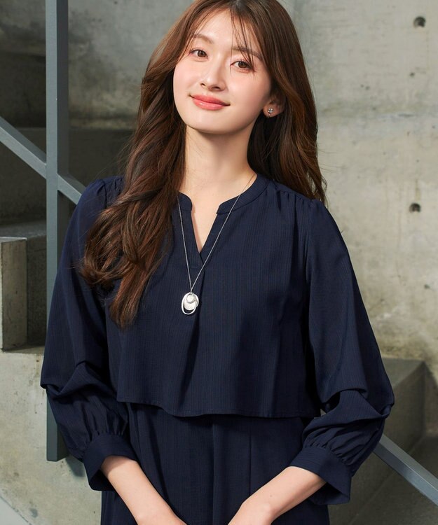 Tiaclasse つまみタック袖ワンピース ネイビー