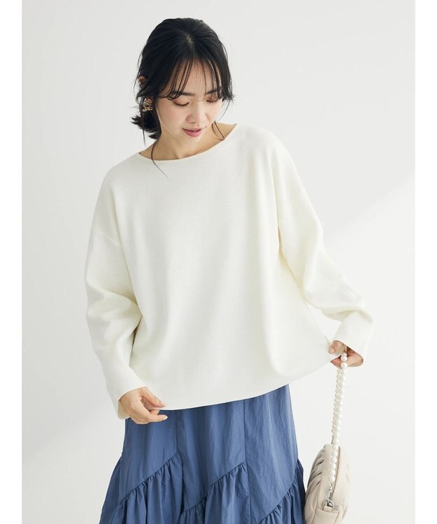 Green Parks 洗える　ボートネックニットプルオーバー Off White