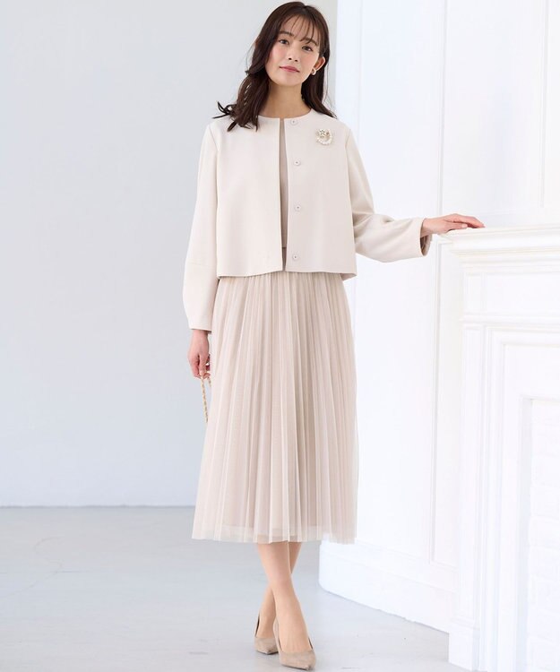 組曲 L 【WEB限定・KUMIKYOKU NAVY】ジャージーコンビ ギャザーチュール ワンピース ベージュ系