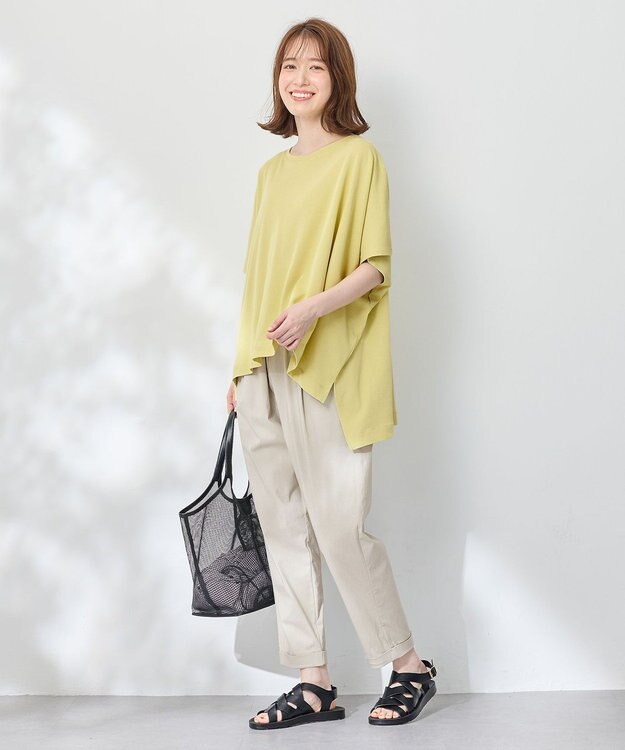 ANY ハイツイストコットンポンチョ風Tシャツ イエロー