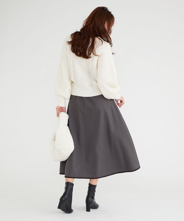 Feroux 【洗える】バイカラーフレア スカート グレー系