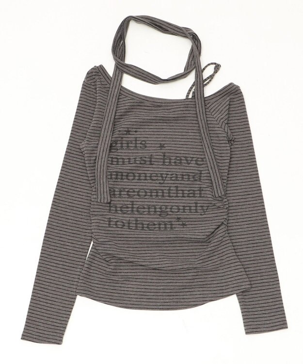 WEGO チョーカー付きボーダーロゴトップ グレー