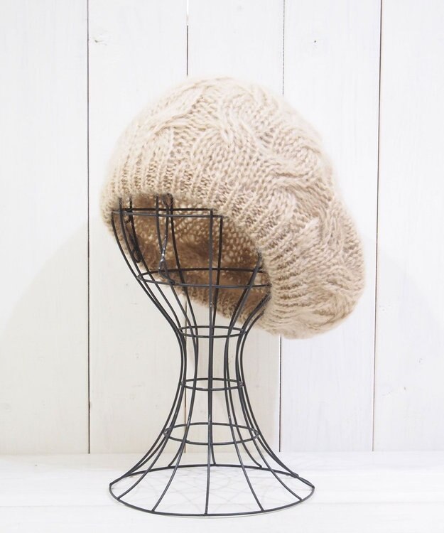 石田製帽 モヘアケーブルニット ベレー帽 ベージュ