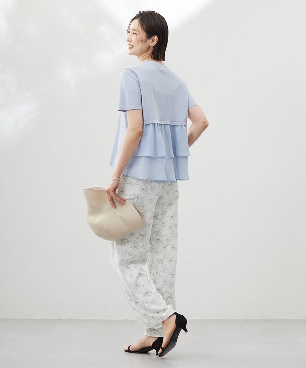 J.PRESS LADIES L 【洗える】ラインフラワープリント ワイドパンツ オフベース系