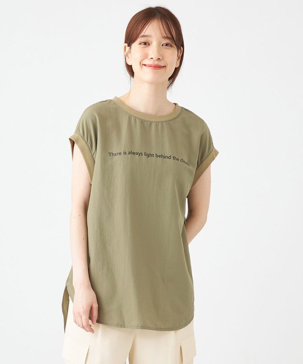 SHARE PARK LADIES ライトタッチ裾テールロゴTシャツ カーキ系