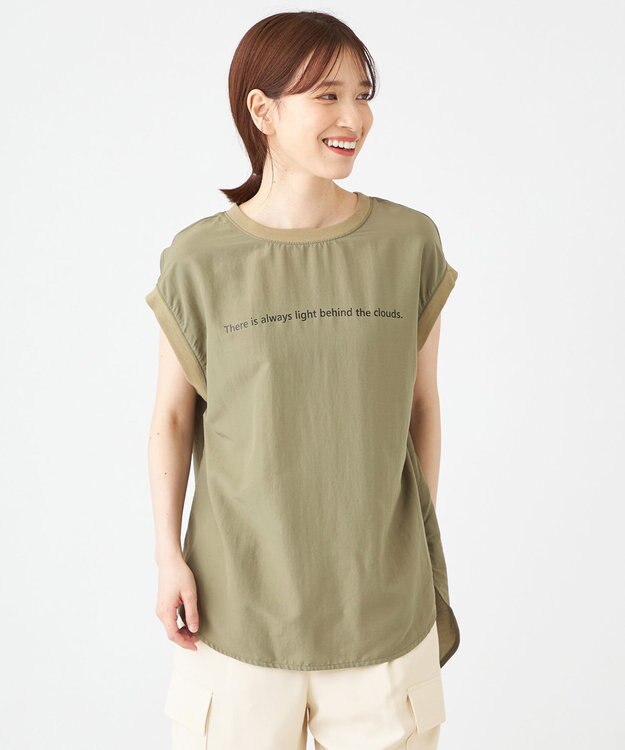 SHARE PARK LADIES ライトタッチ裾テールロゴTシャツ カーキ系