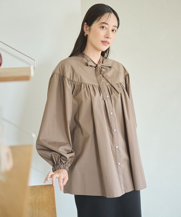 #Newans 【アイロンいらず】バストカットギャザーブラウス ブラウン