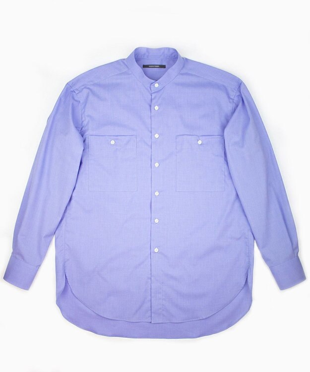 KASHIYAMA GIZA 100/2 バンドカラーシャツ ブルーシャンブレー