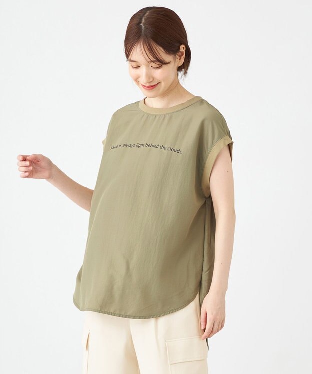 SHARE PARK LADIES ライトタッチ裾テールロゴTシャツ カーキ系