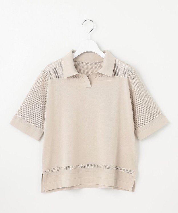 J.PRESS LADIES 【洗える】COTTON POLYESTER ニットポロ ベージュ系
