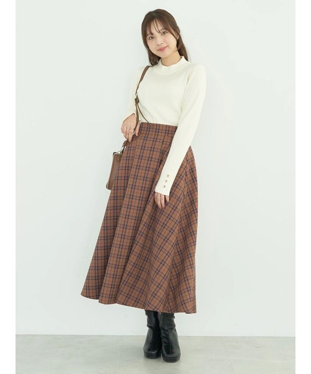 earth music&ecology ゴールド釦スリーブリブプルオーバー Ivory