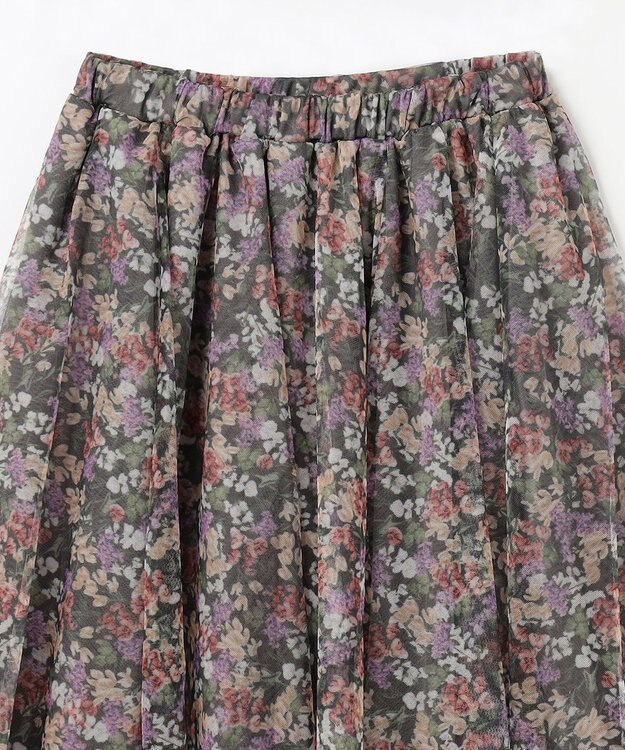 ANY KIDS 花柄 チュール フレア スカート ライトグレー系