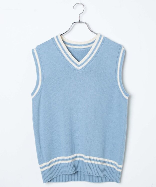 WEGO 【SCHOOLITEM】ラインスクールニットベスト サックス