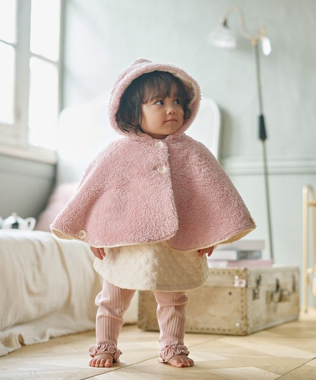 組曲 KIDS 【90㎝】くま耳 キルトマント アイボリー系