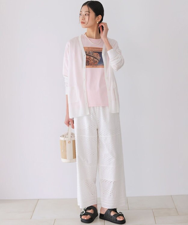 組曲 シアーニットVネック カーディガン ホワイト系