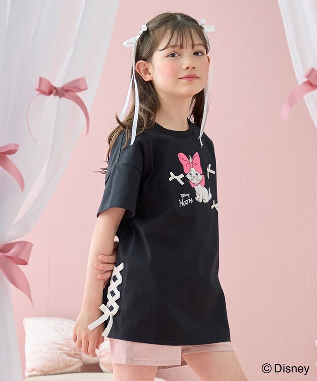ANY KIDS 【ディズニー/マリー】レースアップ オーバー半袖Tシャツ ブラック