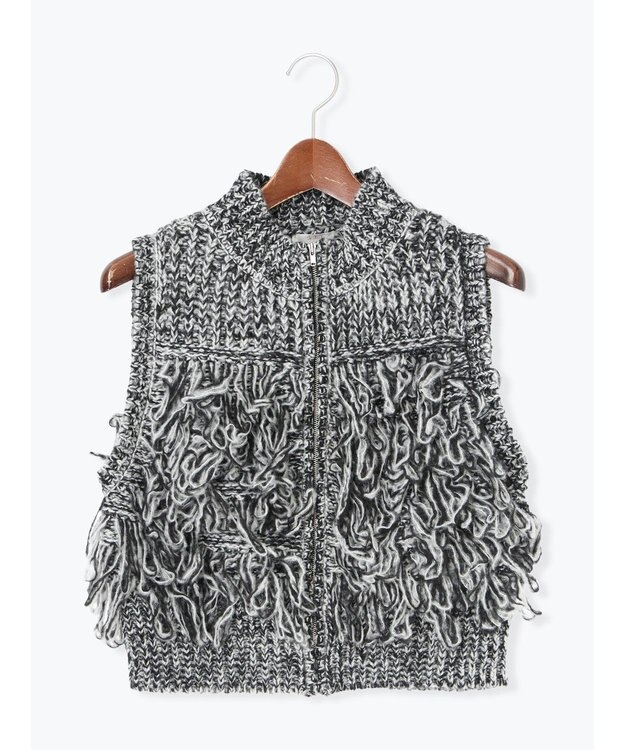 Te chichi ループ編みコンパクトジップベスト グレー