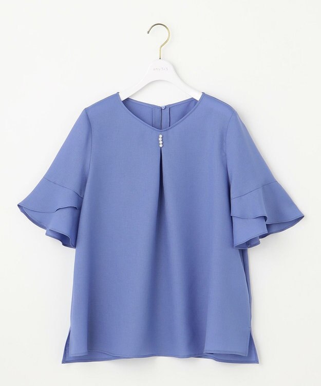 ANY SIS S 【接触冷感・UVカット・速乾】スムージーポリエステル フレアスリーブ ブラウス ブルー