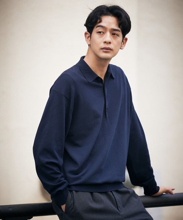 UNFILO MENS 【男女兼用】ソフトサーモ アンチピリングニット ポロ ネイビー