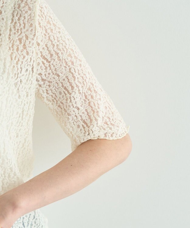 YECCA VECCA 5分袖レースシアートップス Ivory