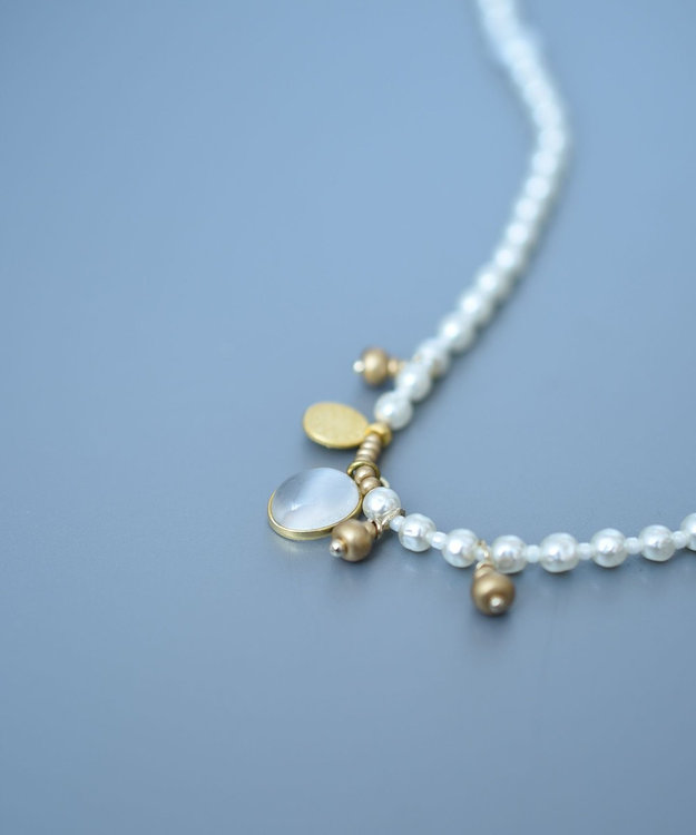 monshiro ロカイルガラスパール チョーカーネックレス ホワイト