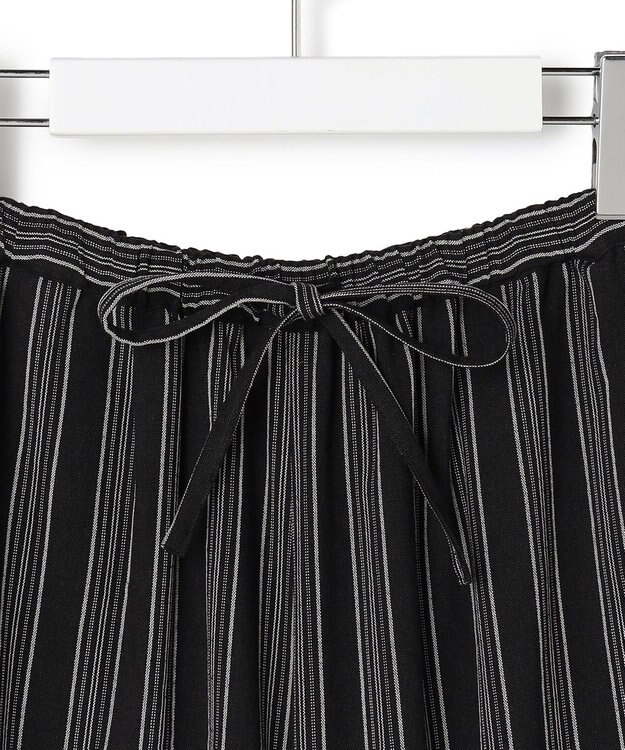 J.PRESS YORK STREET 【WOMEN】リネンストライプ イージーワイド パンツ ブラック系1