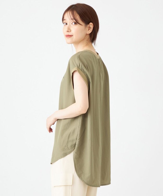 SHARE PARK LADIES ライトタッチ裾テールロゴTシャツ カーキ系