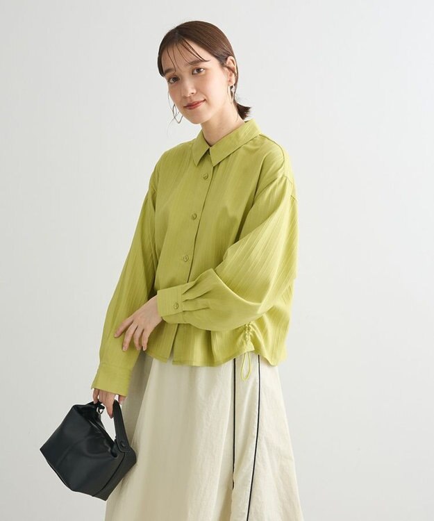 Green Parks サイドドロストショート丈シャツ（無地） Green