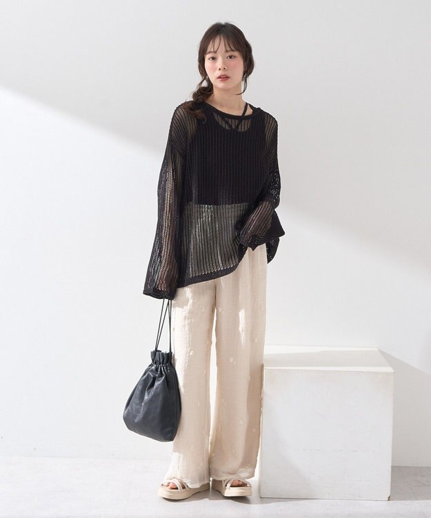 earth music&ecology ＳＥＴ２点メッシュプルオーバー＋タンクトップ Black