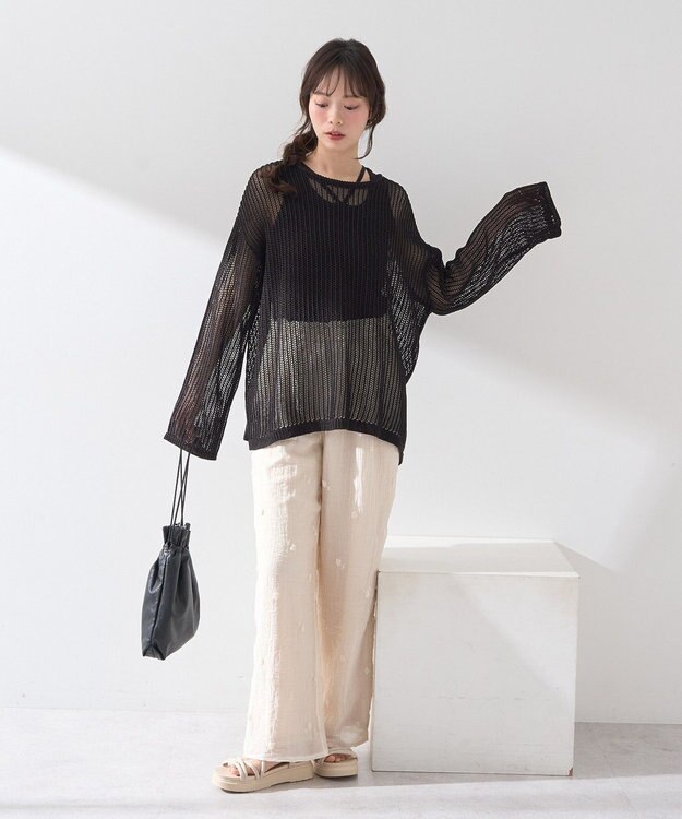 earth music&ecology ＳＥＴ２点メッシュプルオーバー＋タンクトップ Black