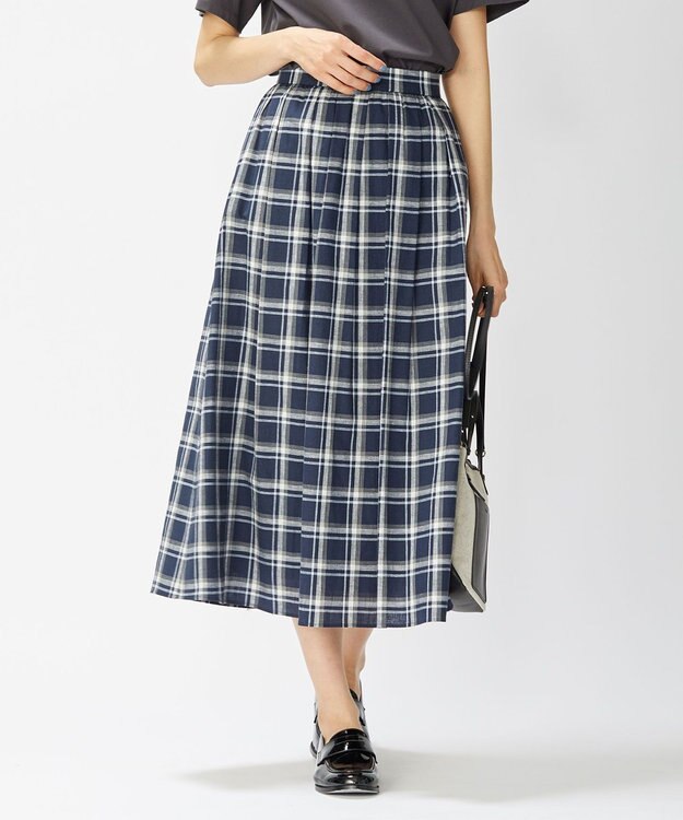 J.PRESS LADIES 【洗える】BEZ Cリネンマドラス スカート ネイビー系3