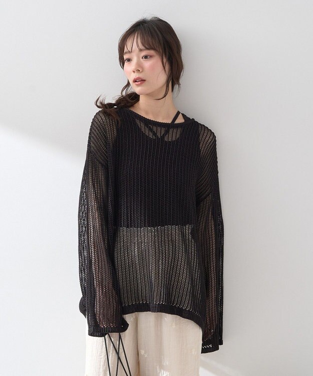 earth music&ecology ＳＥＴ２点メッシュプルオーバー＋タンクトップ Black
