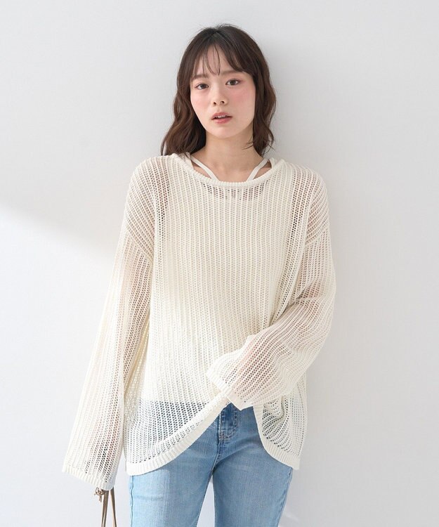 earth music&ecology ＳＥＴ２点メッシュプルオーバー＋タンクトップ Ivory