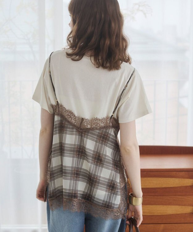WEGO 【ANGIE VINTAGE】サテンレースキャミソール ブラウンチェック1
