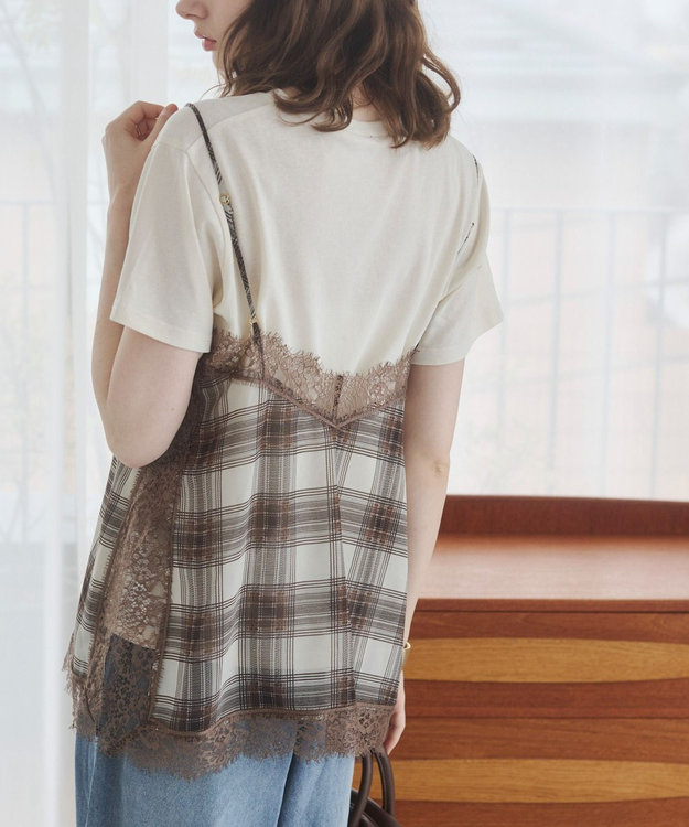 WEGO 【ANGIE VINTAGE】サテンレースキャミソール ブラウンチェック1