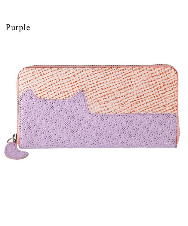 tsumori chisato CARRY スプリングねこパズル ラウンドファスナー長財布 パープル