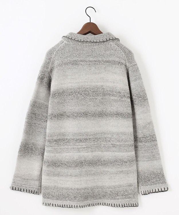 JOSEPH ABBOUD 【キングサイズ・インポート素材/アルパカブレンド/軽い】アルパカブレンドかすりボーダー ニット ジャケット ライトグレー系2