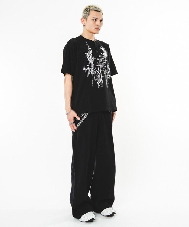 WEGO 【ユニセックス着用ITEM】ハトメバッククロスモチーフパンツ ブラック